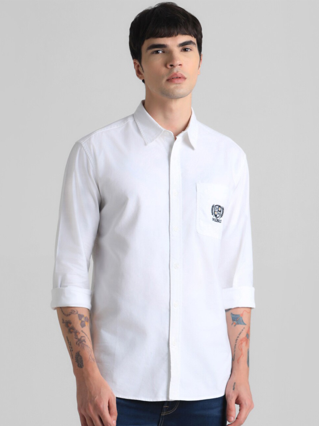 

Jack & Jones Spread Collar Long Sleeves Cotton Casual Shirt, White