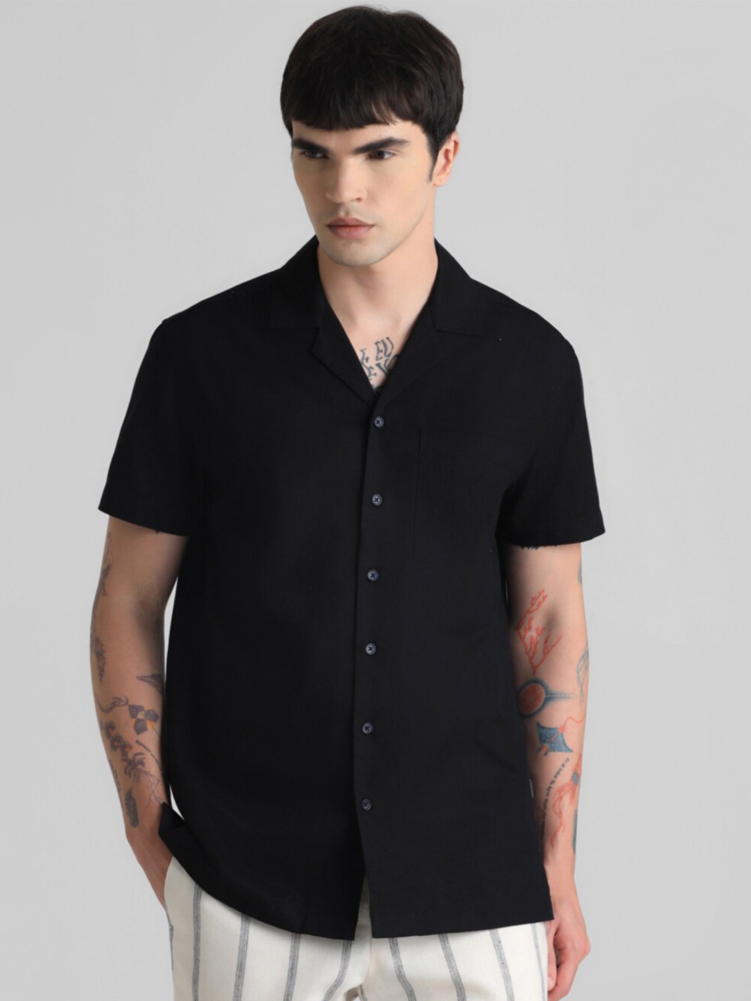 

Jack & Jones Cuban Collar Cotton Casual Shirt, Black