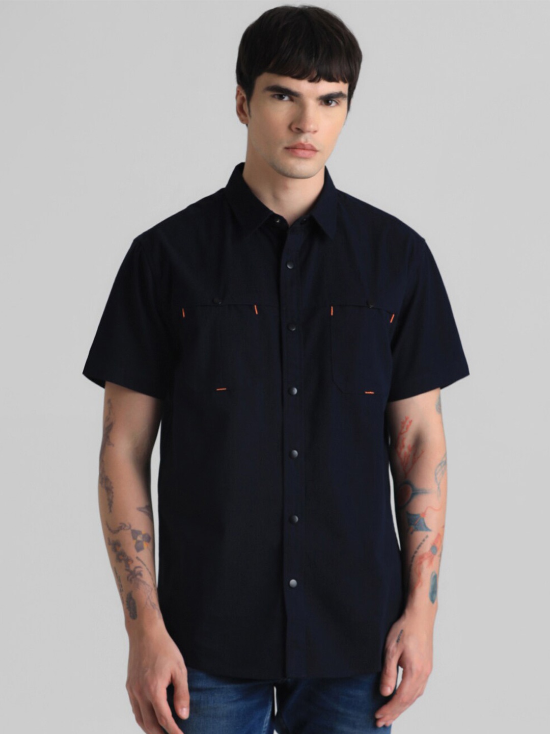 

Jack & Jones Spread Collar Cotton Casual Shirt, Black
