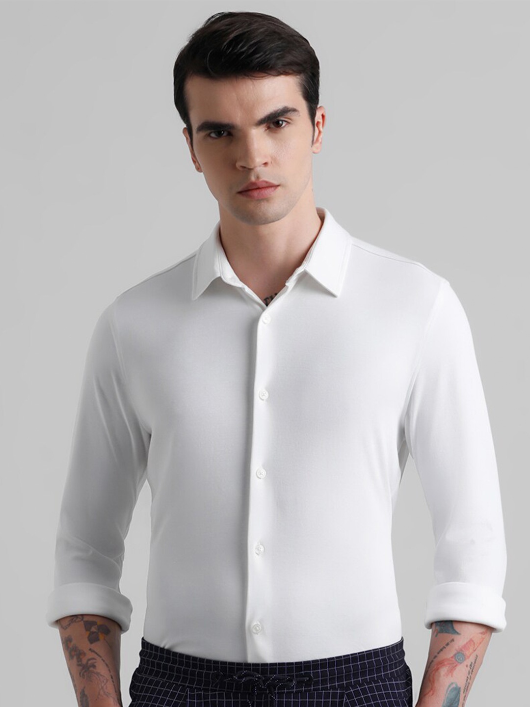 

Jack & Jones Spread Collar Long Sleeves Cotton Slim Fit Casual Shirt, White