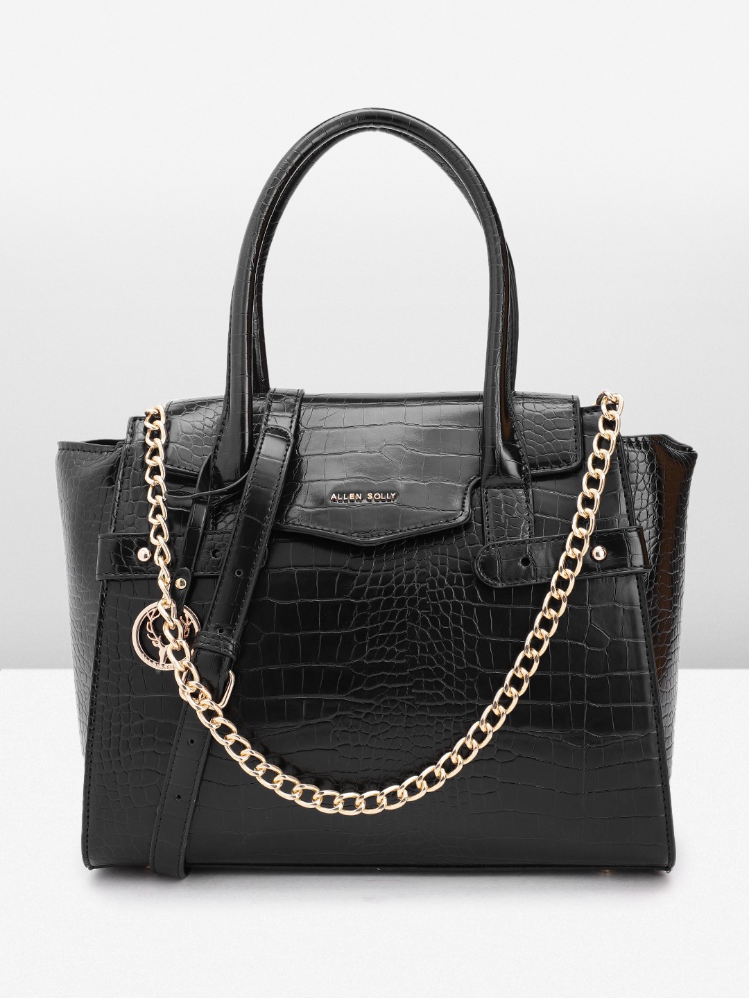 

Allen Solly Animal Textured Structured Handheld Bag, Black