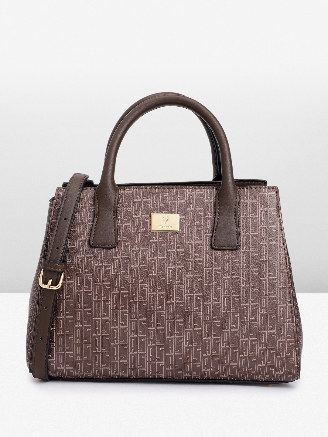 

Allen Solly Brand Logo Print Handheld Bag, Brown