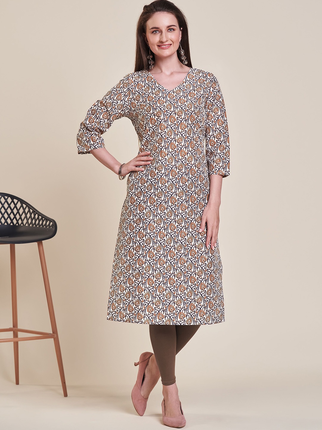 

soan Floral Printed Kurta, Off white