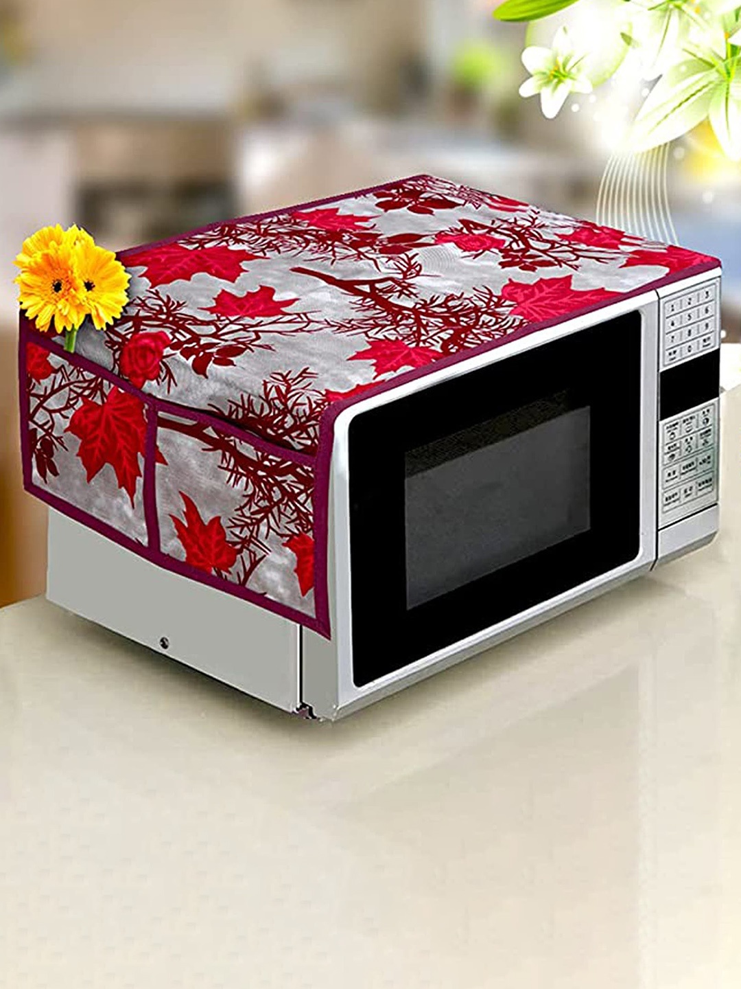 

Dakshya Industries Maroon & Beige Printed Microwave Oven Cover