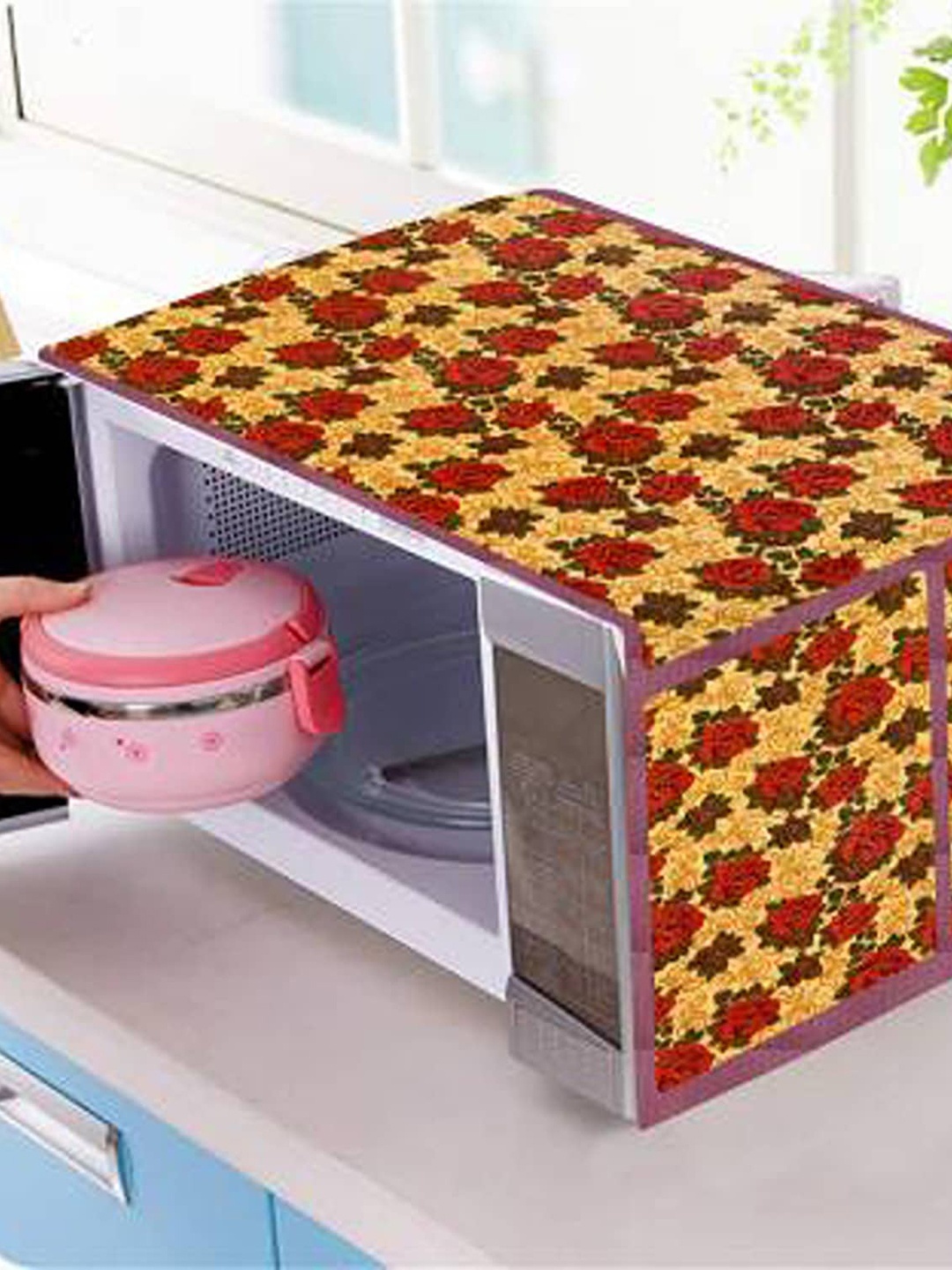 

Dakshya Industries Yellow & Red Printed Microwave Oven cover