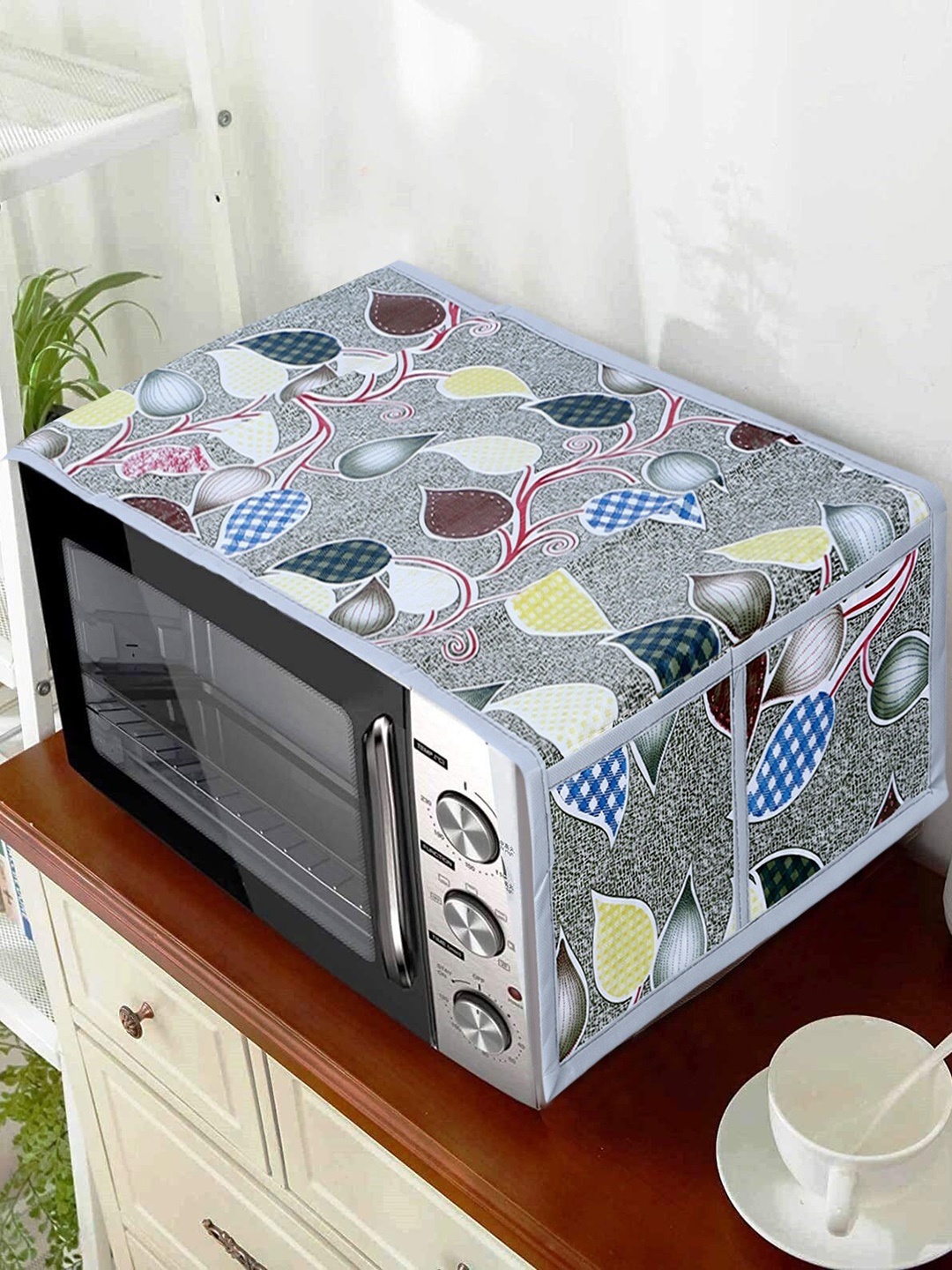

Dakshya Industries Grey & Green Printed Microwave Oven Cover