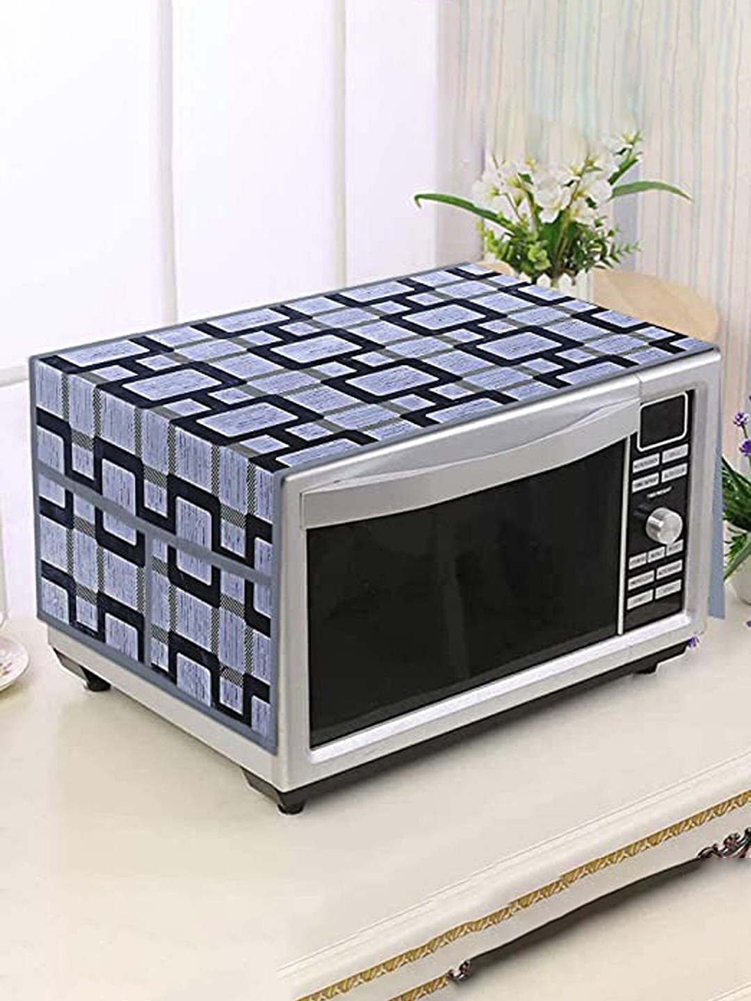 

Dakshya Industries White & Blue Printed Microwave Top Cover