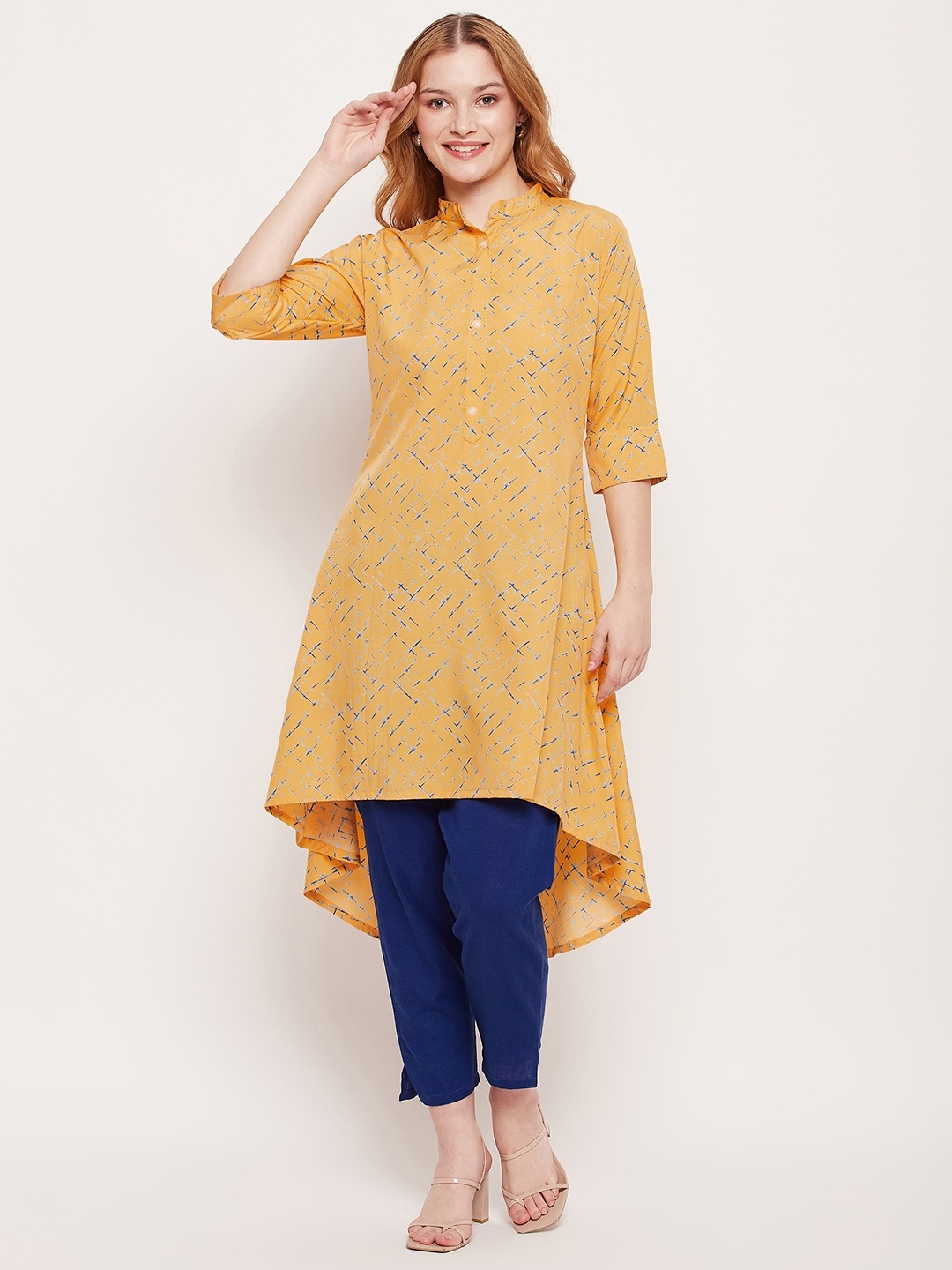 

Fashfun Quirky Printed Pure Crepe Kurti, Yellow