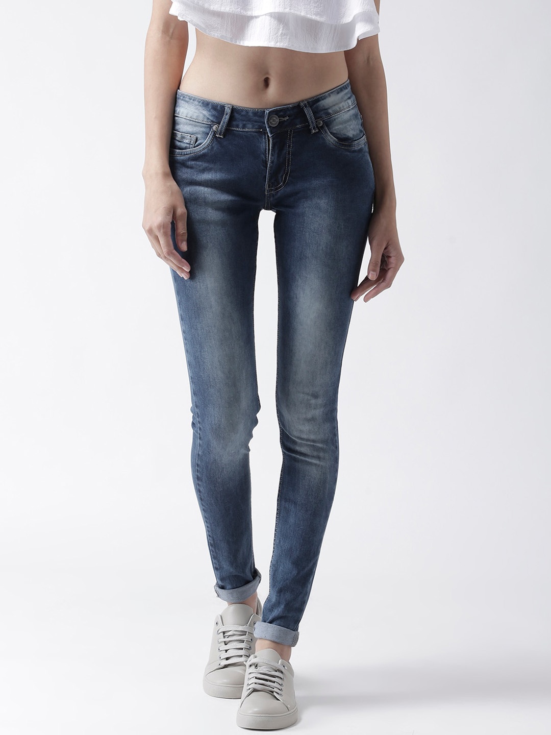 

Fusion Beats Women Clean Look Mid-Rise Heavy Fade Cotton Jeans, Blue