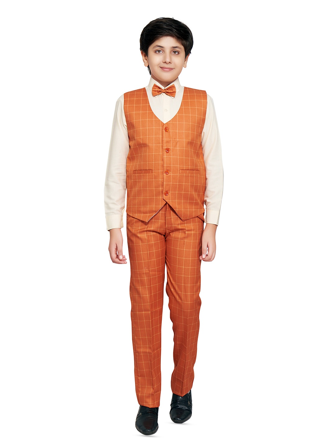 

BAESD Boys Checked Waistcoat With Shirt & Trousers 4 Piece Suits, Orange