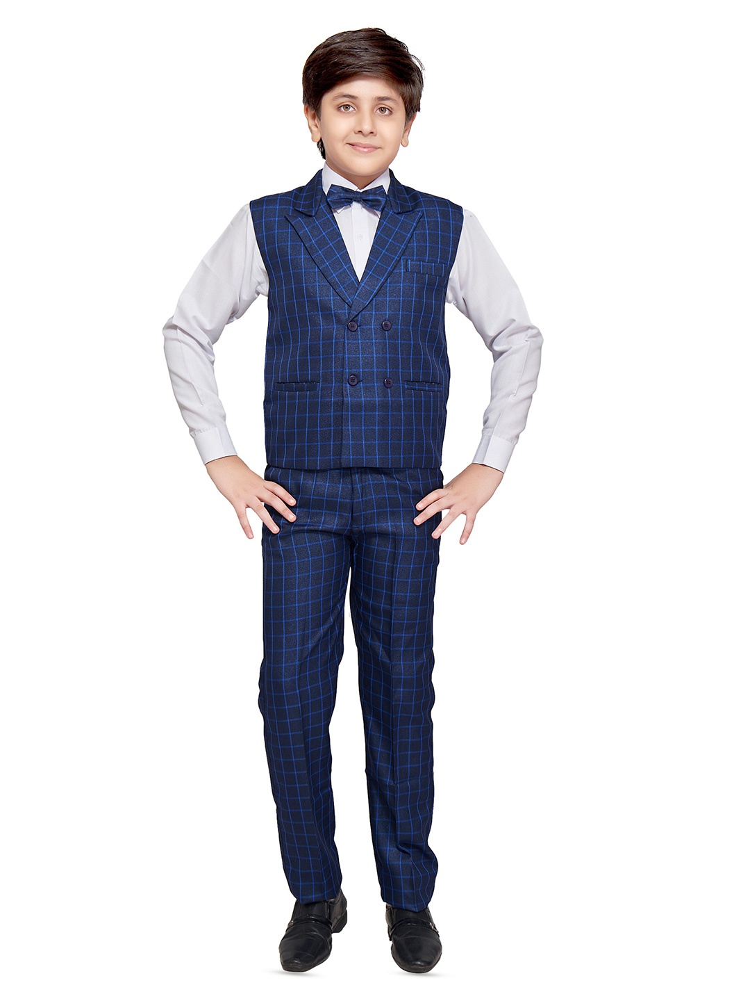 

BAESD Boys Checked Double-Breasted 3-Piece Suit, Navy blue