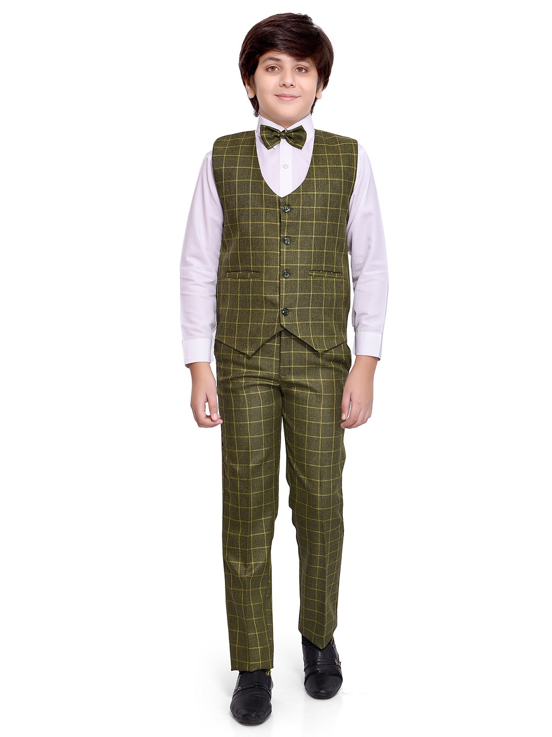 

BAESD Boys Checked Single-Breasted 3-Piece Suit, Green