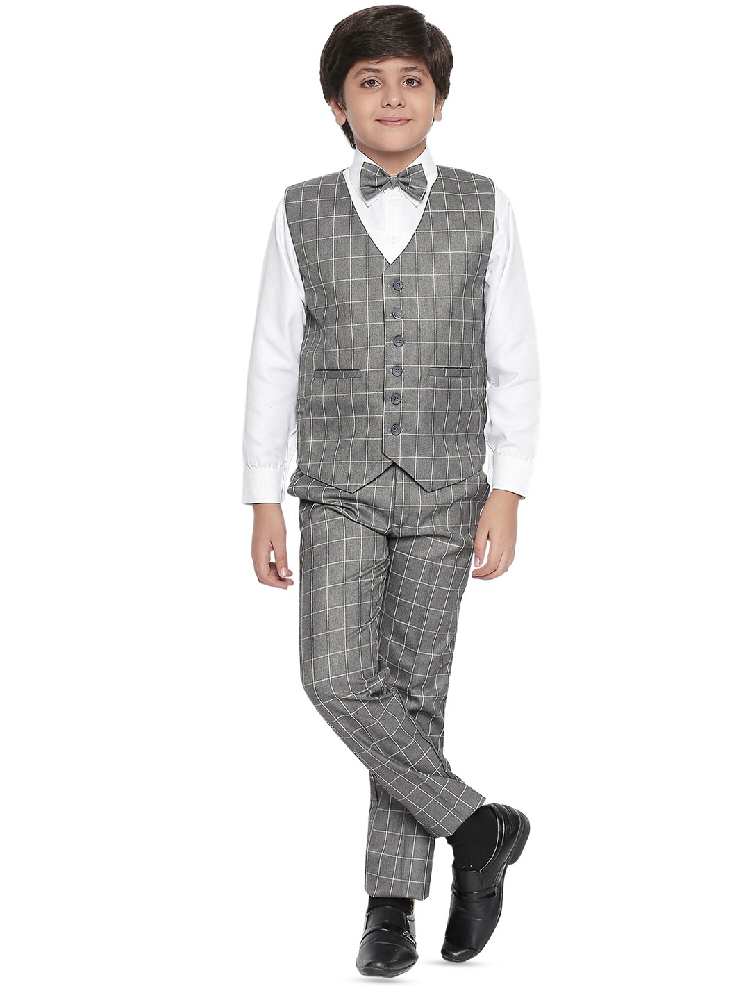 

BAESD Boys Checked Single-Breasted 3-Piece Suit, Grey