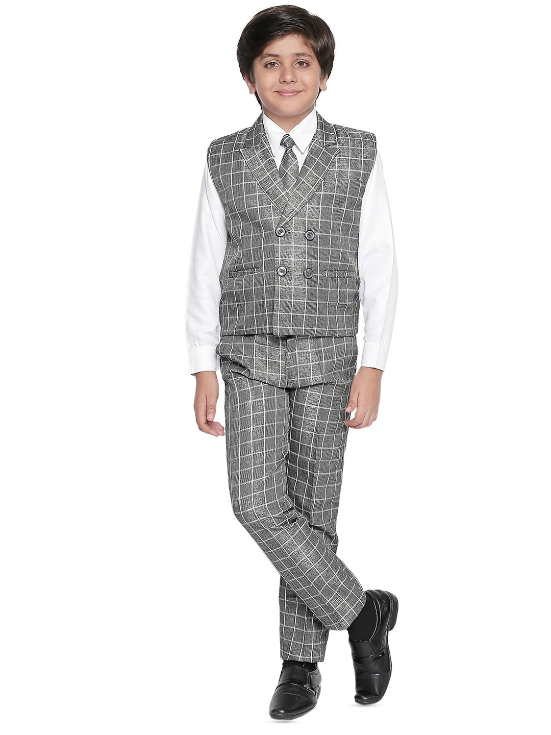 

BAESD Boys Checked Double-Breasted 3-Piece Suit, Grey