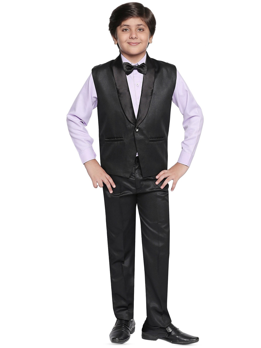 

BAESD Boys Set Of 4 Waistcoat With Shirt & Trousers Suits, Black