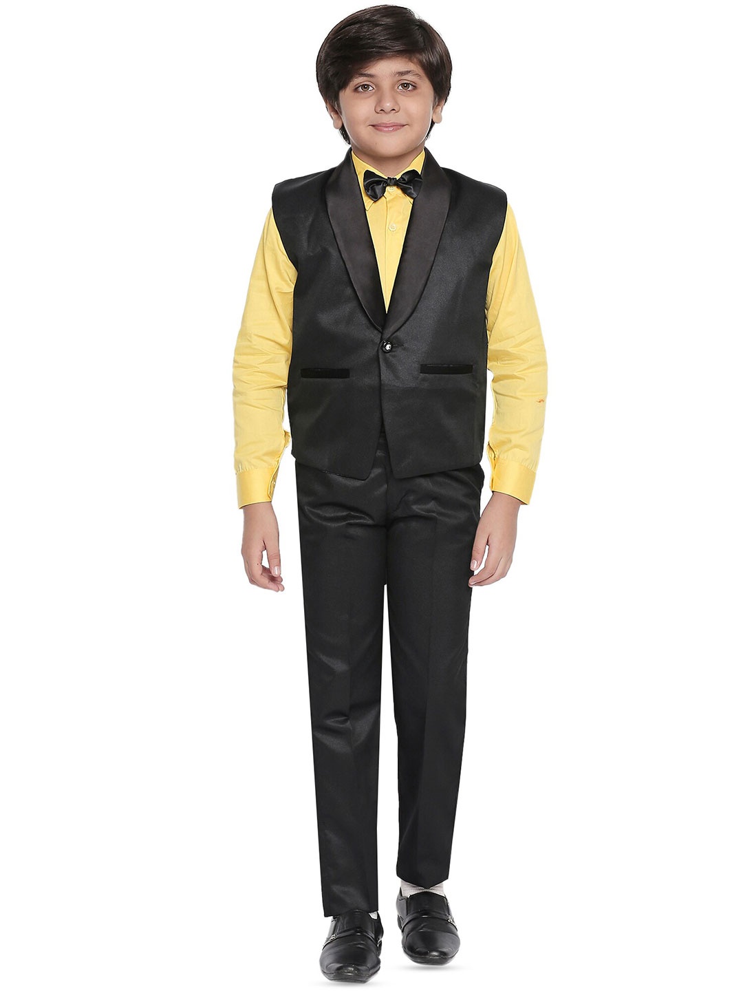 

BAESD Boys Single-Breasted Silk Clothing Set, Black