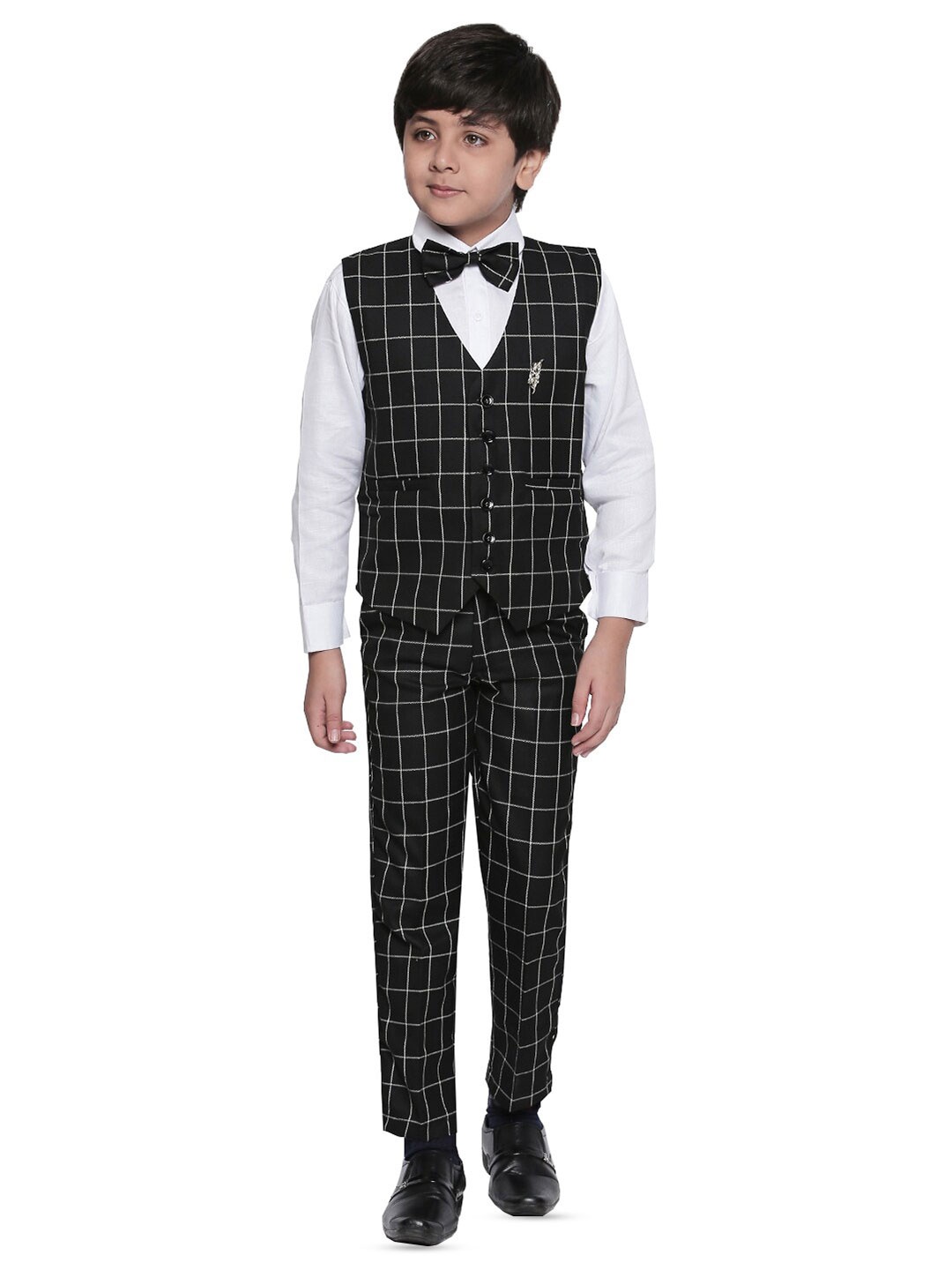 

BAESD Boys Checked Single Breasted 3 Piece Suit, Black