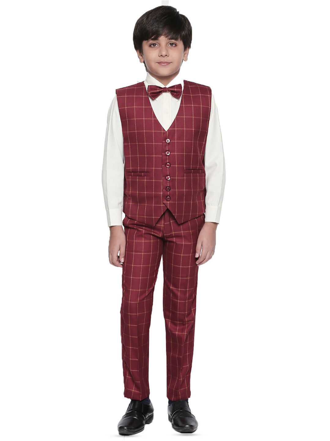 

BAESD Boys Checked Single Breasted 3 Piece Suit, Maroon
