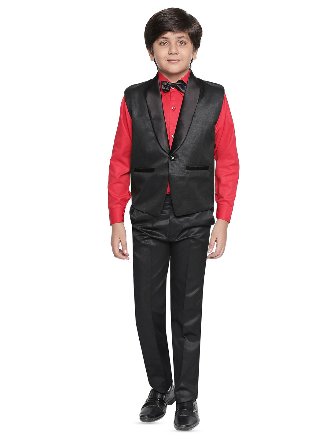 

BAESD Boys Set Of 4 Solid Waistcoat with Shirt & Trousers Suits, Black