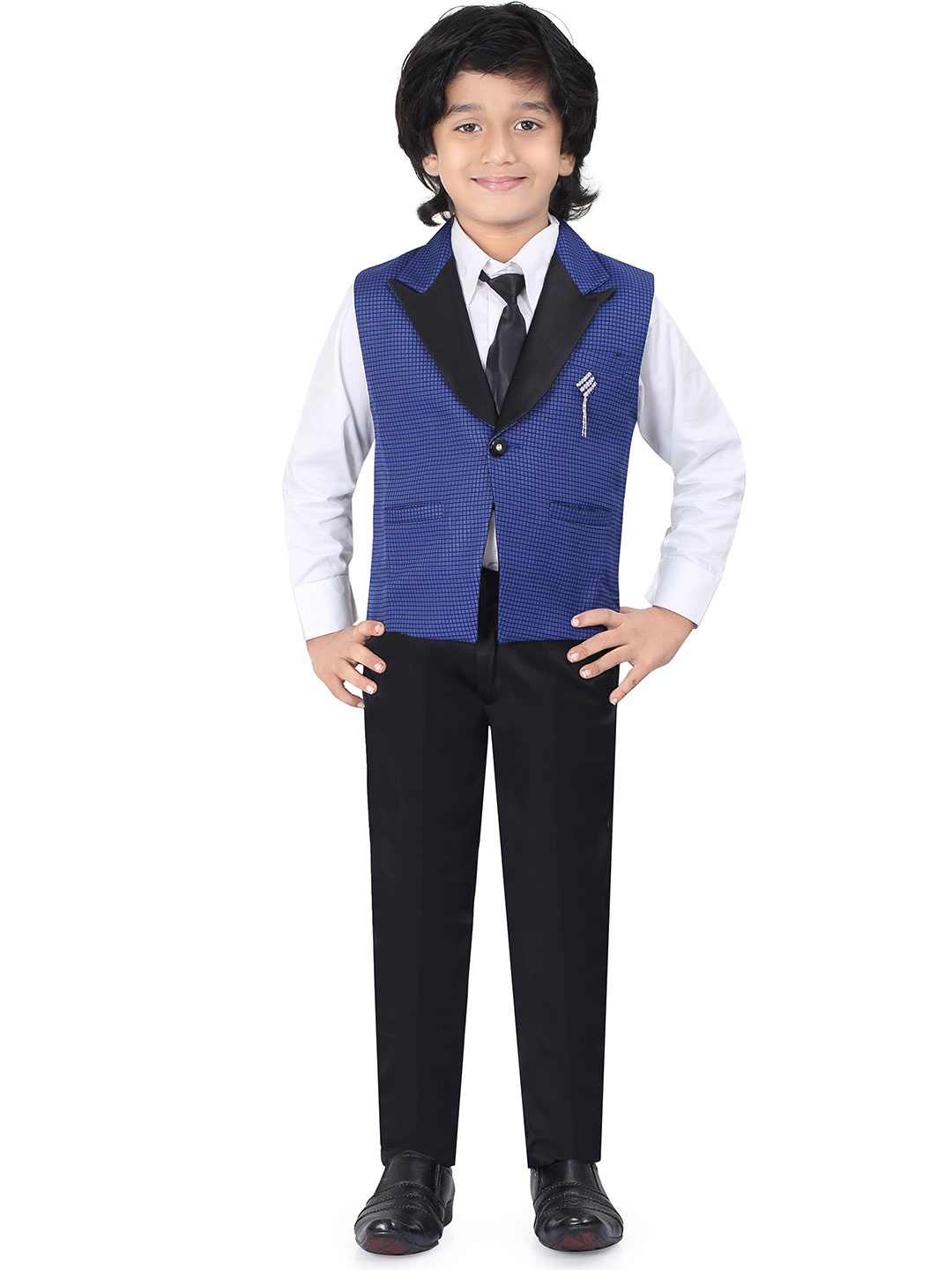 

BAESD Boys Set Of 4 Checked Waistcoat with Shirt & Trousers Suits, Blue