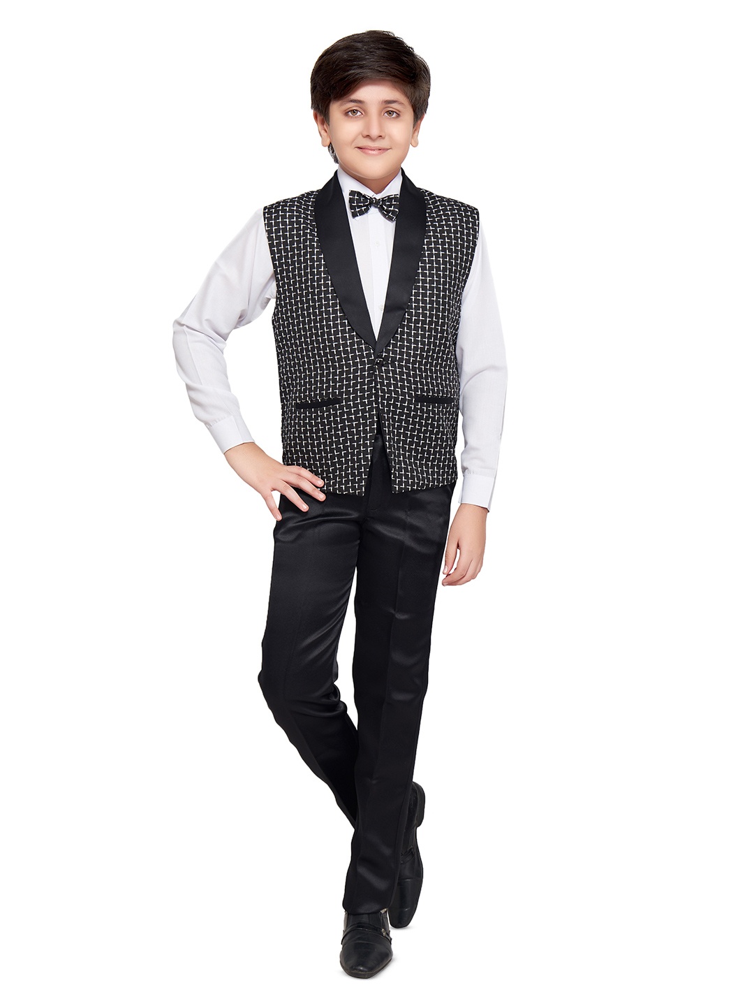 

BAESD Boys Printed Single-Breasted 3-Piece Suit, Black