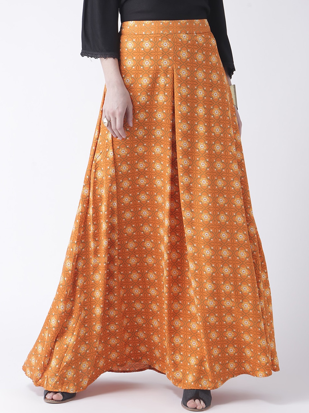 

Fusion Beats Ethnic Motifs Printed Maxi Flared Skirt, Orange