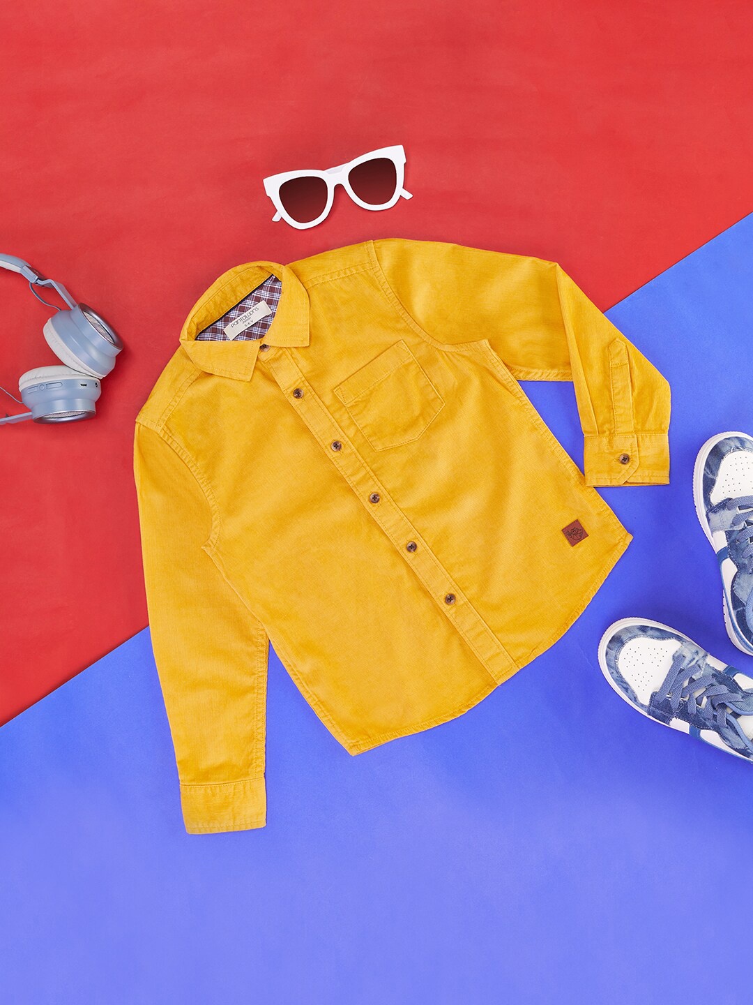 

Pantaloons Junior Boys Spread Collar Long Sleeves Corduroy Cotton Casual Shirt, Mustard