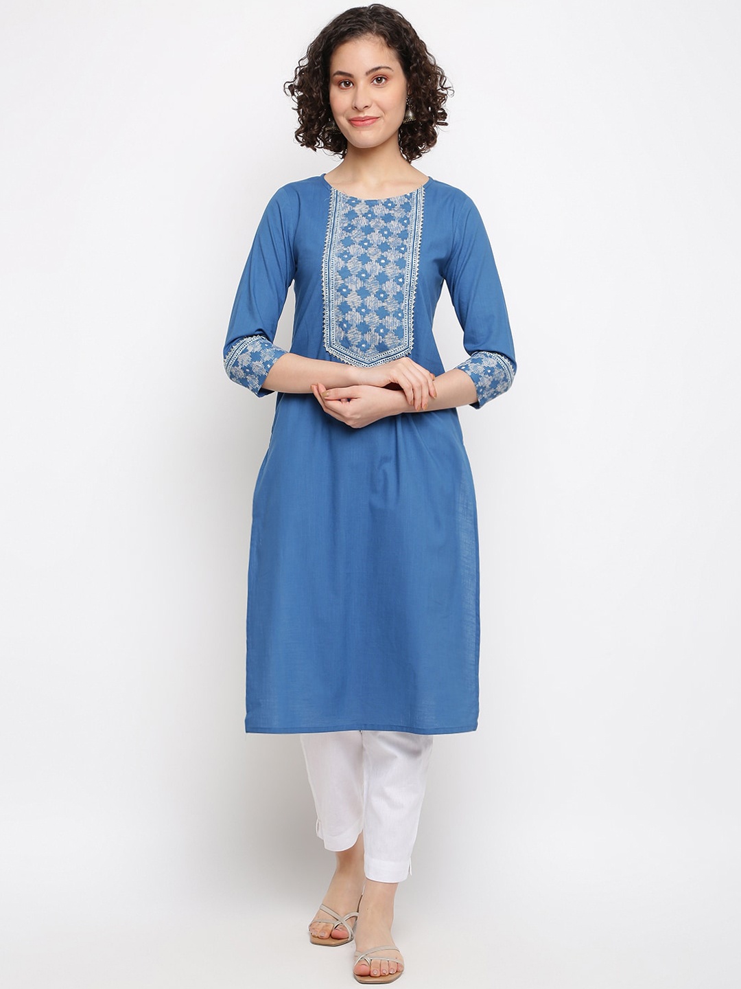 

IMARA Geometric Printed Gotta Patti Cotton Kurta, Blue