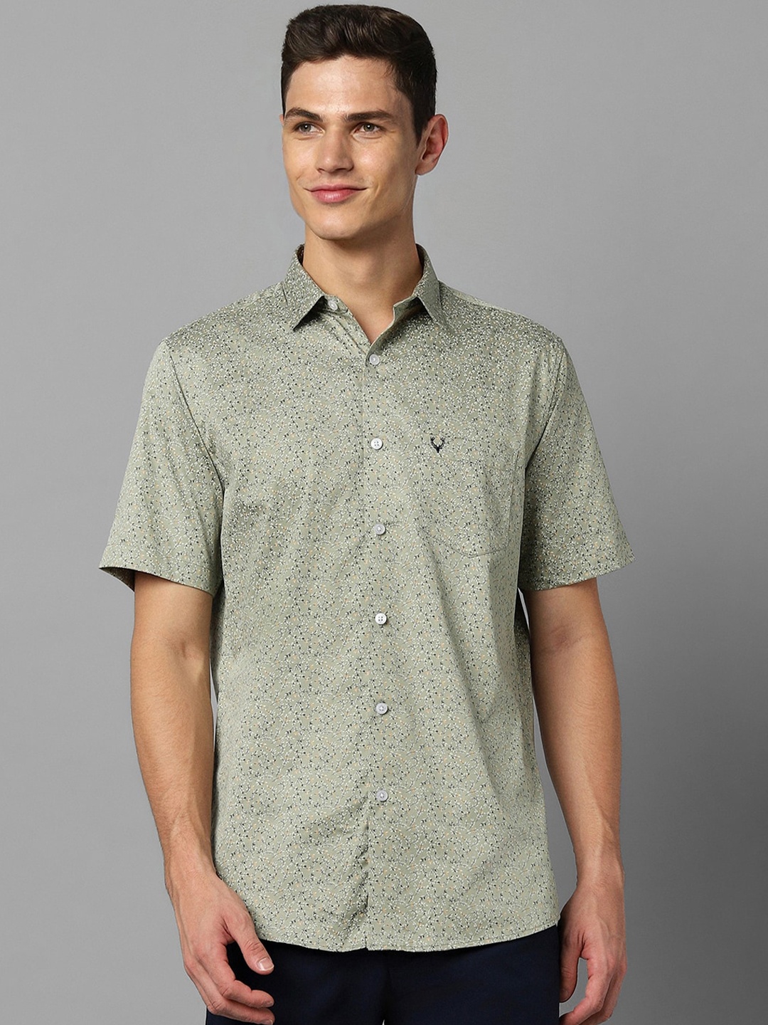 

Allen Solly Spread Collar Micro Ditsy Printed Slim Fit Cotton Casual Shirt, Olive