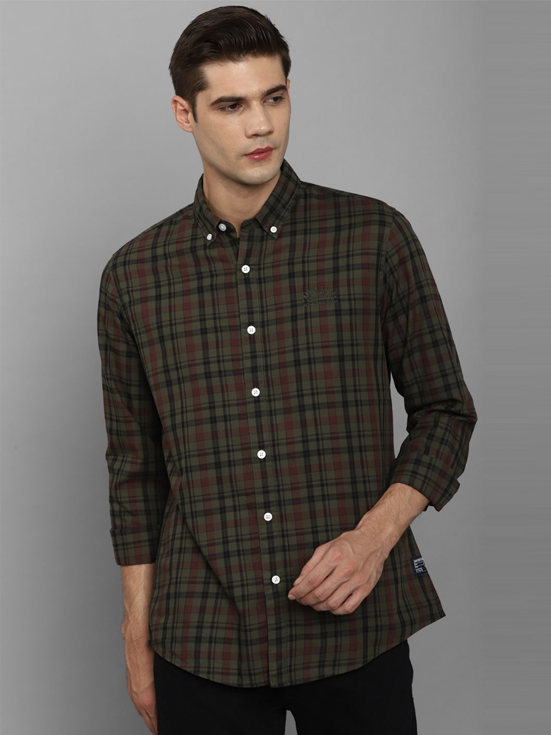 

Allen Solly Tartan Checks Checked Button-Down Collar Pure Cotton Casual Shirt, Olive