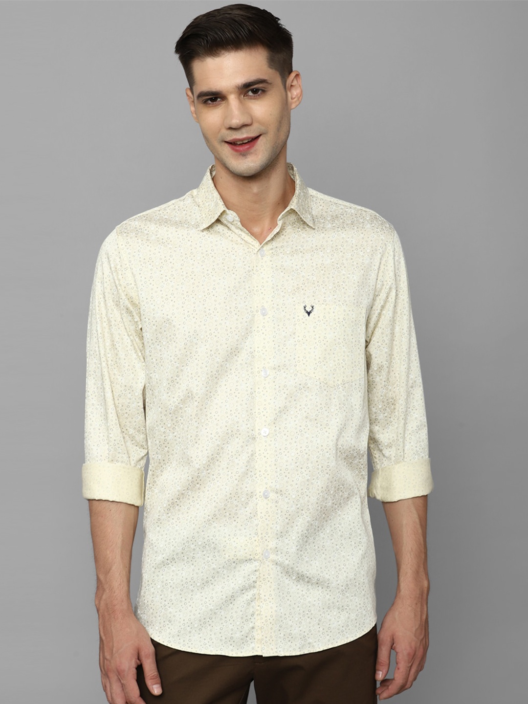 

Allen Solly Slim Fit Geometric Printed Pure Cotton Casual Shirt, Cream