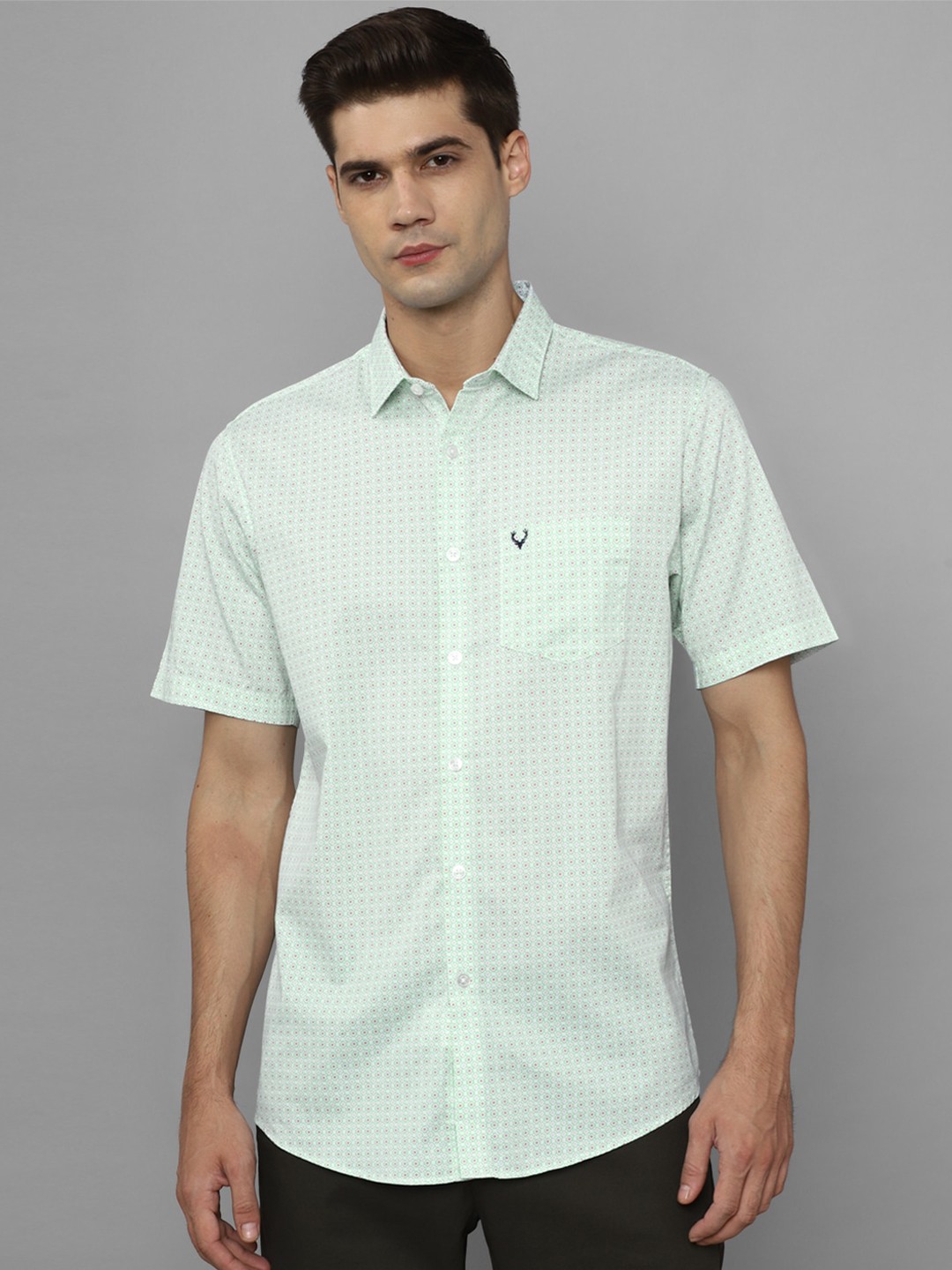 

Allen Solly Slim Fit Micro Ditsy Printed Pure Cotton Casual Shirt, Green