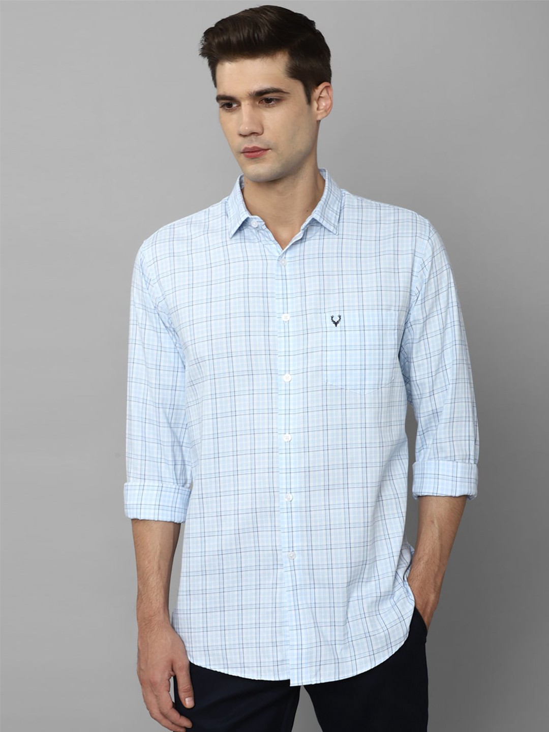

Allen Solly Slim Fit Grid Tattersall Checked Pure Cotton Formal Shirt, Blue