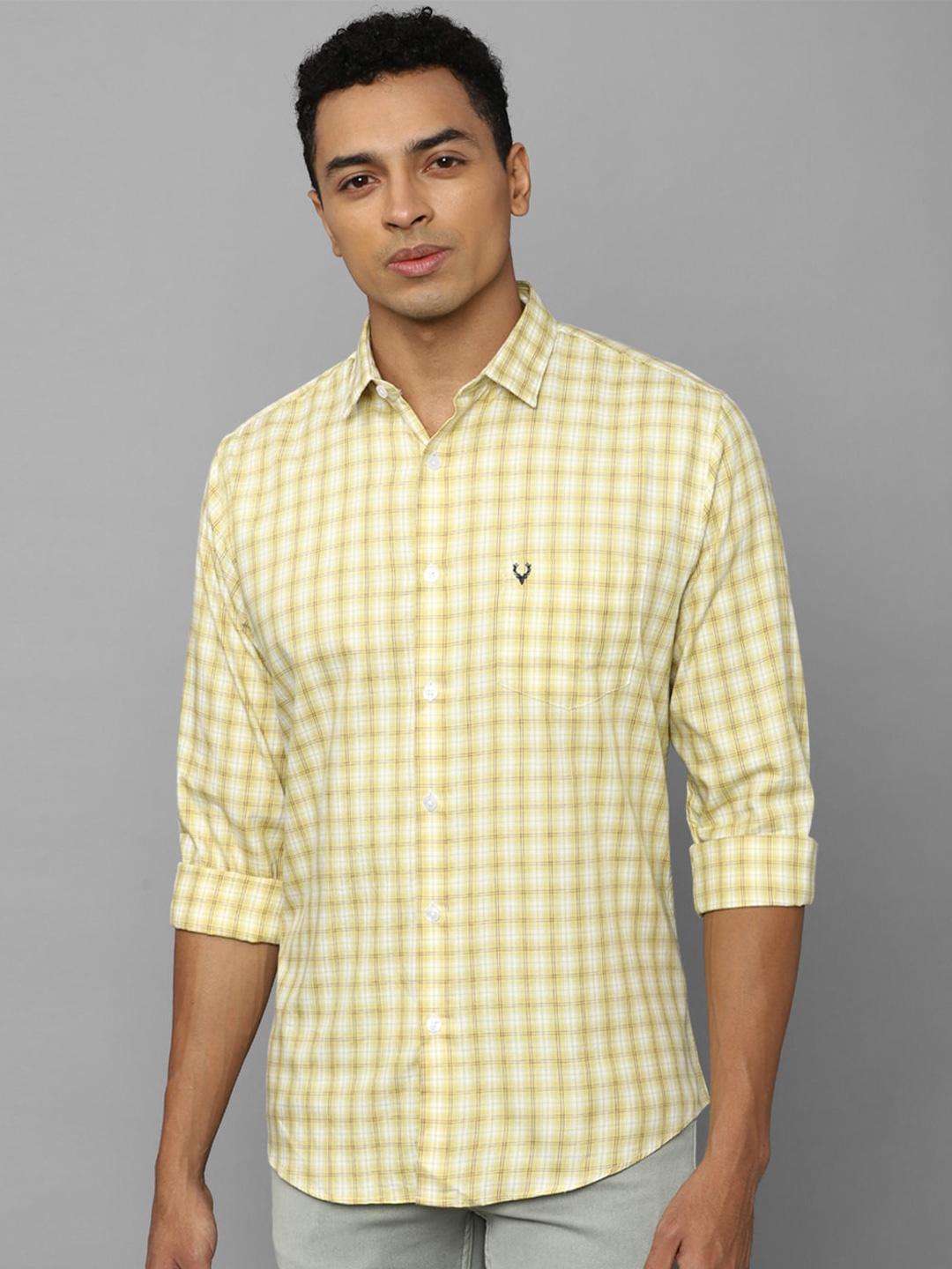

Allen Solly Slim Fit Gingham Checks Checked Pure Cotton Casual Shirt, Yellow