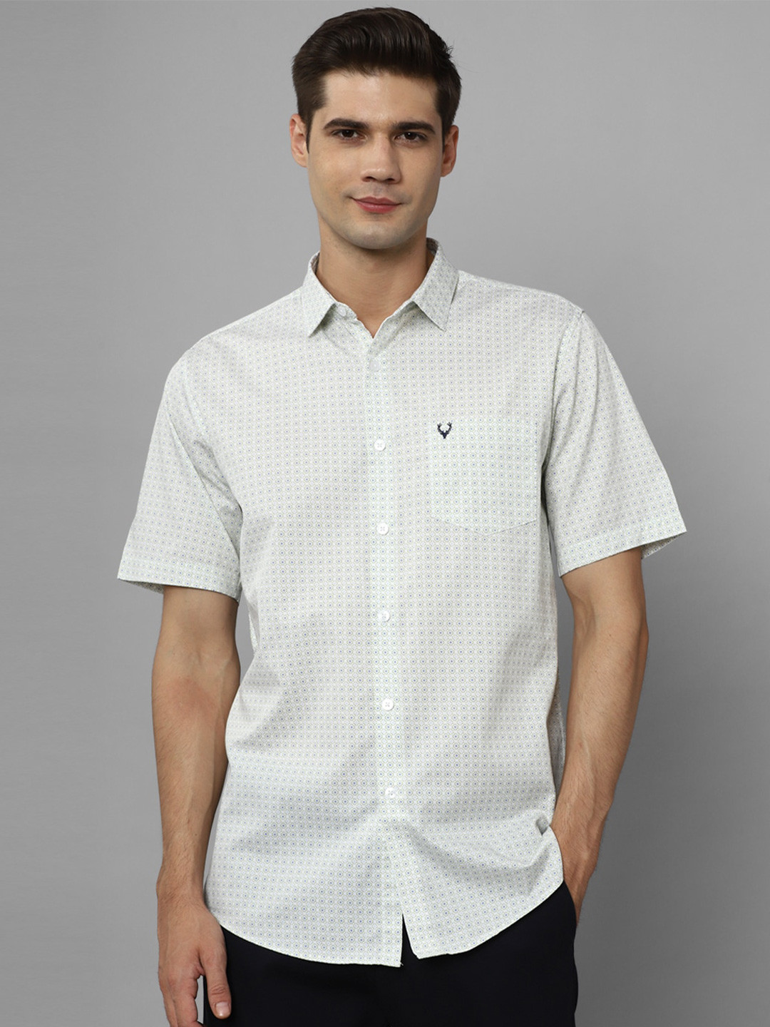 

Allen Solly Spread Collar Micro Ditsy Slim Fit Cotton Casual Shirt, Cream