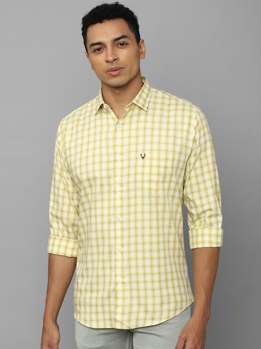 

Allen Solly Spread Collar Gingham checks Slim Fit Cotton Casual Shirt, Yellow