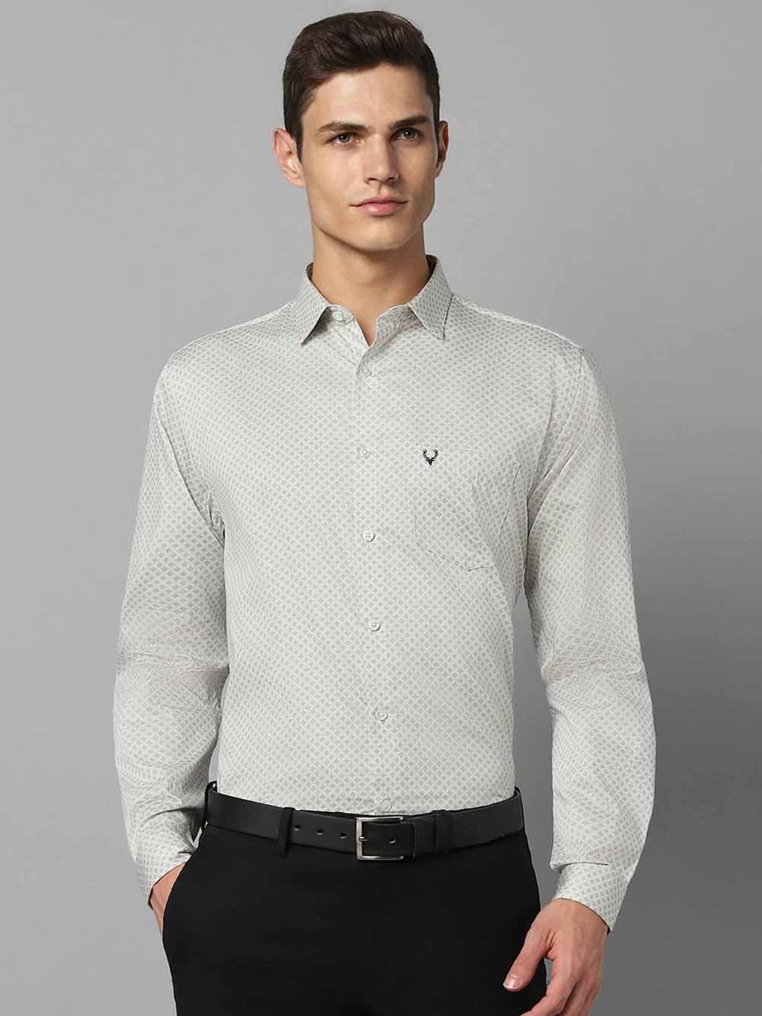 

Allen Solly Spread Collar Micro Ditsy Printed Slim Fit Cotton Formal Shirt, Grey
