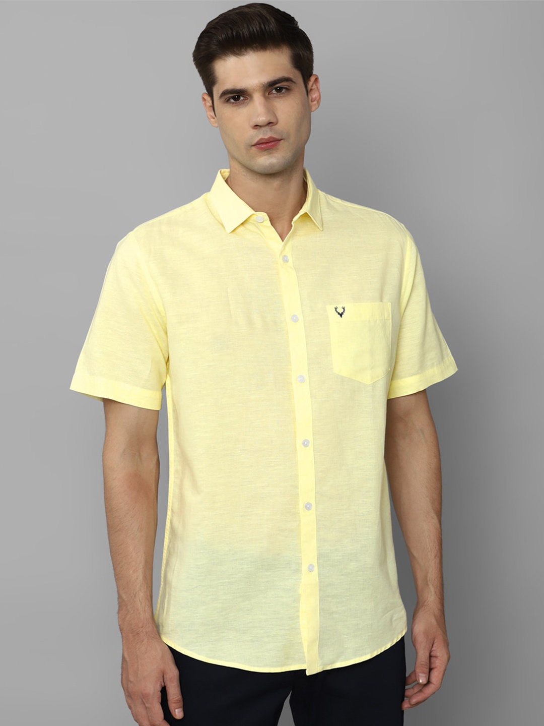 

Allen Solly Spread Collar Short Sleeves Slim Fit Casual Shirt, Yellow
