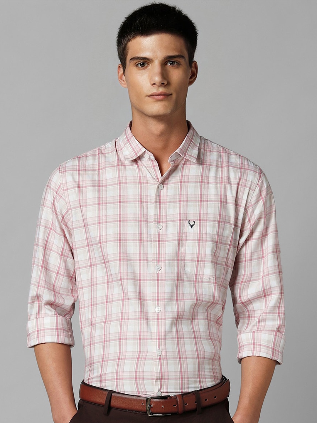 

Allen Solly Spread Collar Tartan Checks Printed Slim Fit Cotton Casual Shirt, Pink