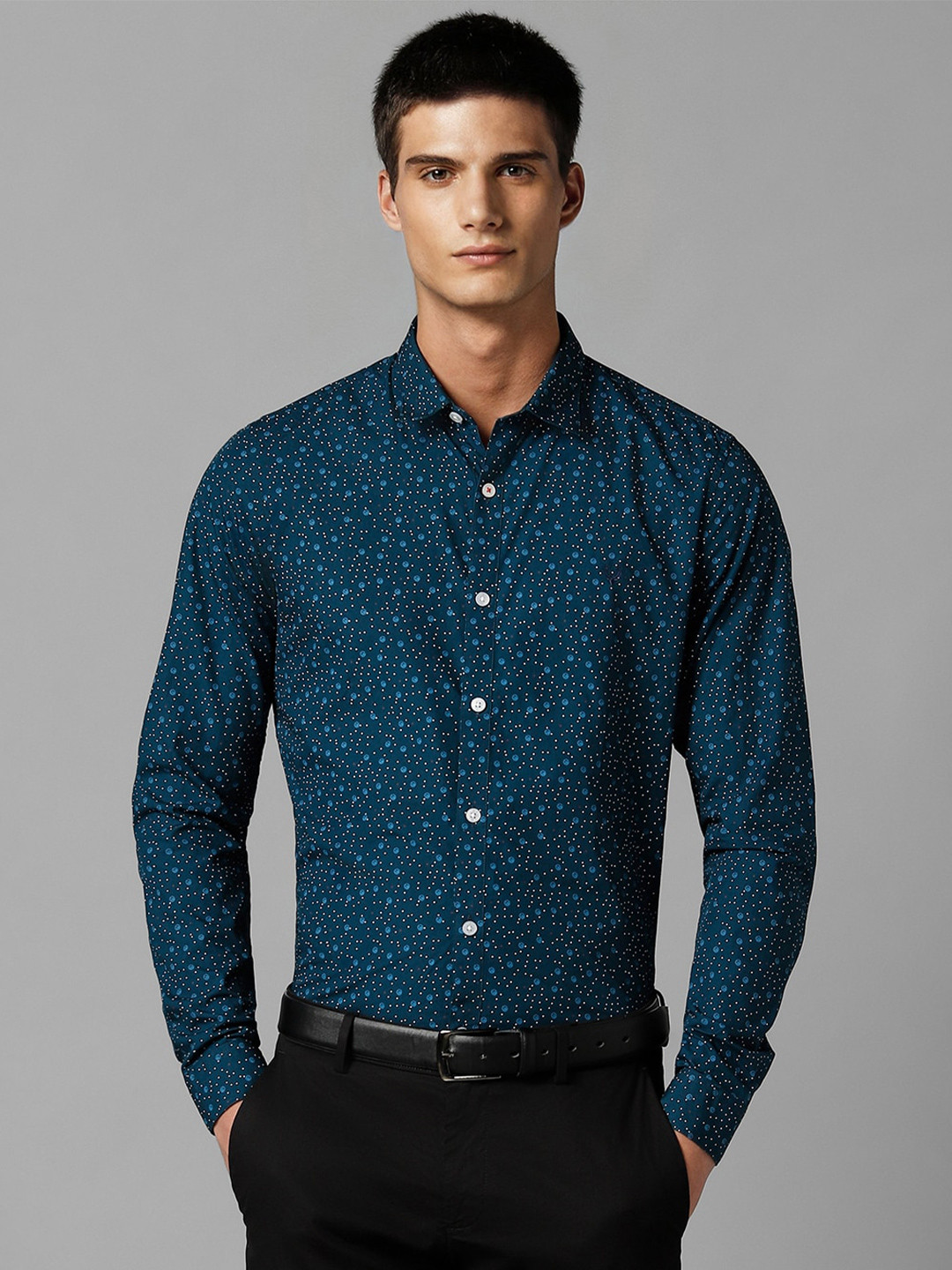 

Allen Solly Geometric Printed Slim Fit Pure Cotton Formal Shirt, Blue
