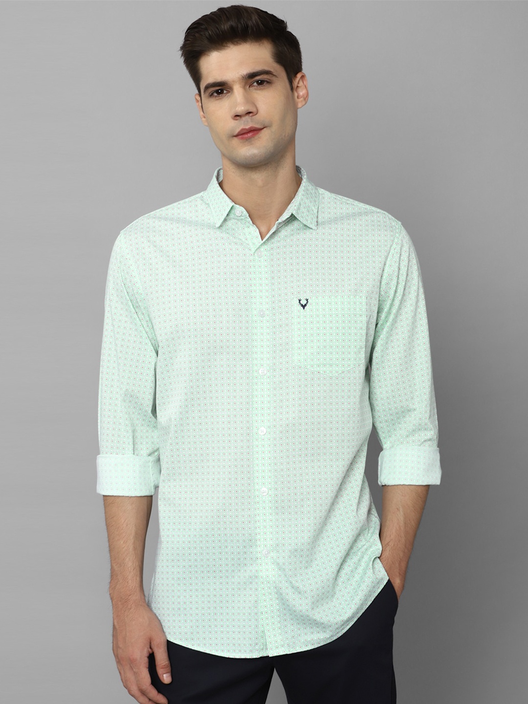 

Allen Solly Slim Fit Micro Ditsy Printed Pure Cotton Casual Shirt, Green