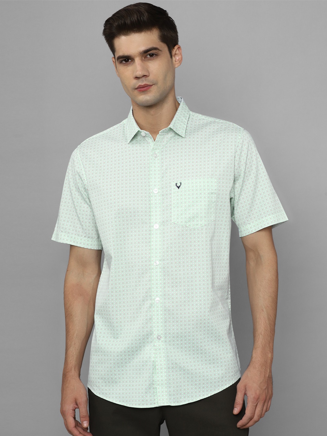 

Allen Solly Spread Collar Micro Ditsy Printed Slim Fit Cotton Casual Shirt, Green