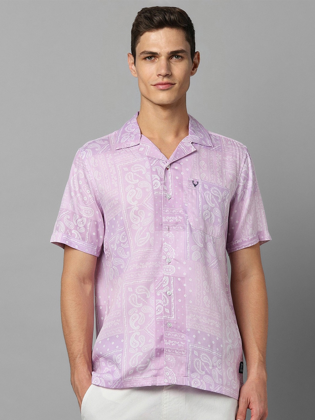 

Allen Solly Spread Collar Ethnic Motif Printed Cotton Casual Shirt, Purple