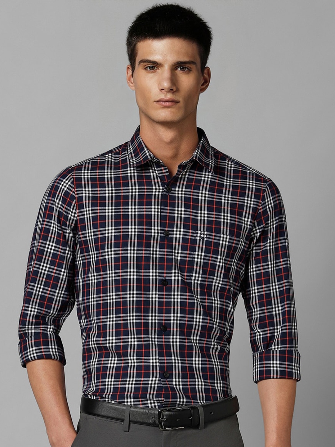 

Allen Solly Slim Fit Tartan Checks Pure Cotton Casual Shirt, Navy blue