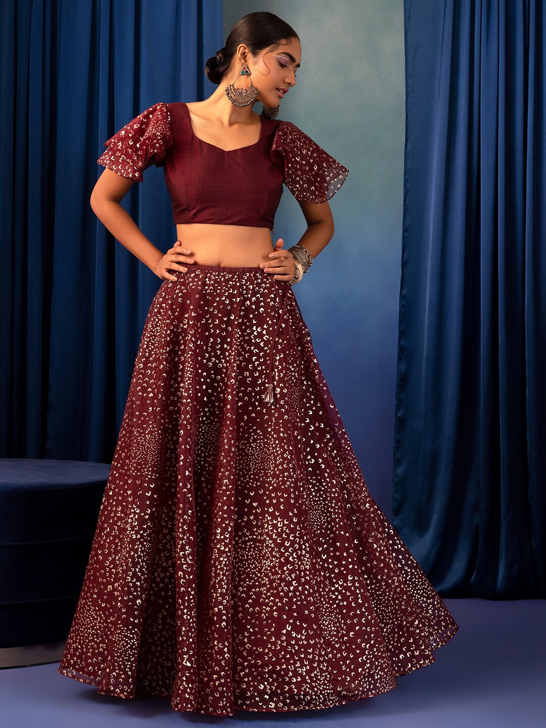 

Rang by Indya X Rohit Gandhi and Rahul Khanna Printed Ready To Wear Lehenga Choli, Red