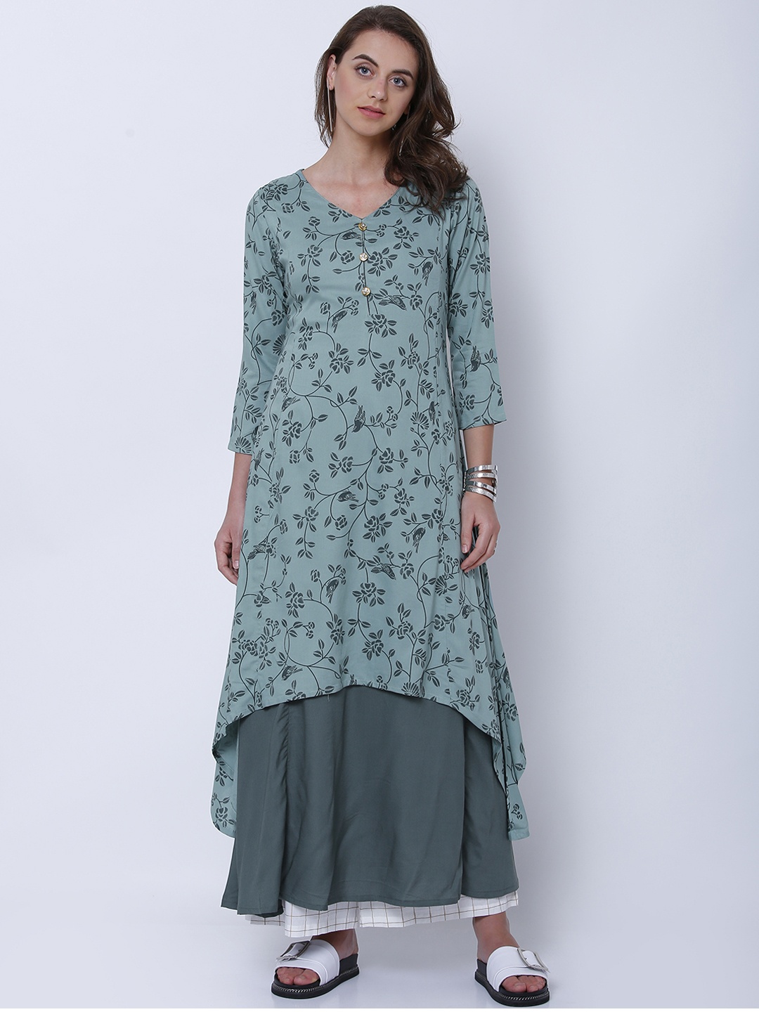 

Vishudh Women Teal Blue Printed A-Line Kurta