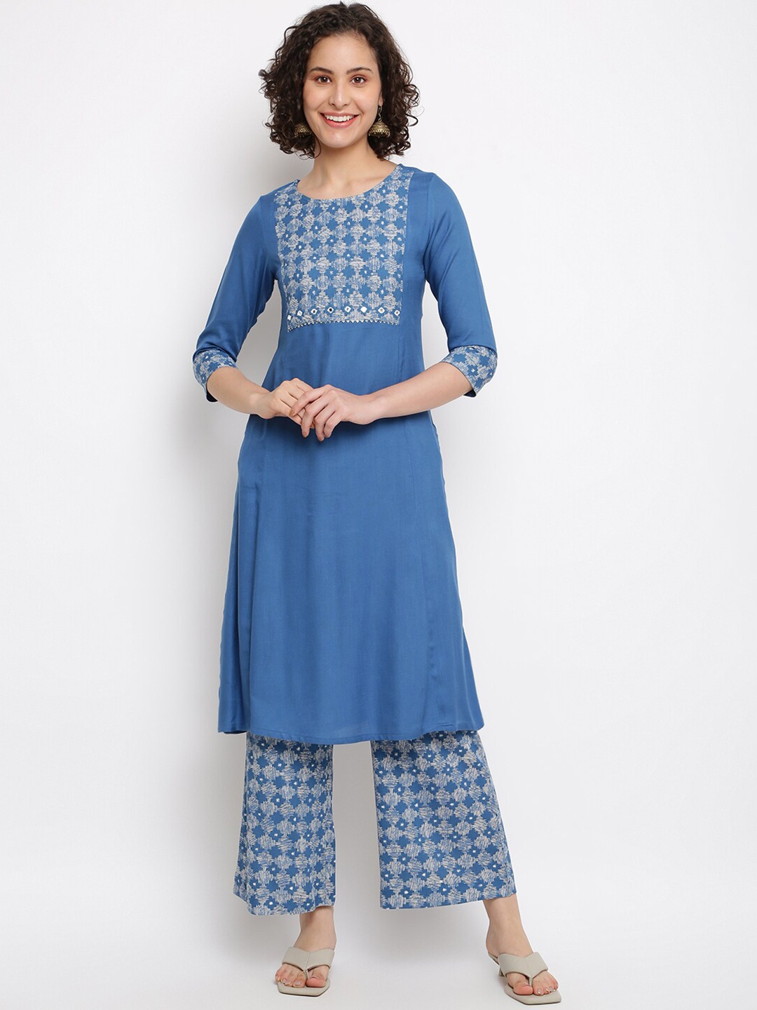 

IMARA Ethnic Motifs Yoke Design Kurta with Palazzos, Blue