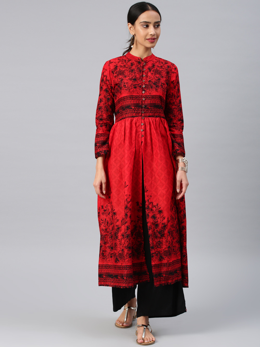 

Vishudh Women Red & Maroon Floral Print Anarkali Kurta