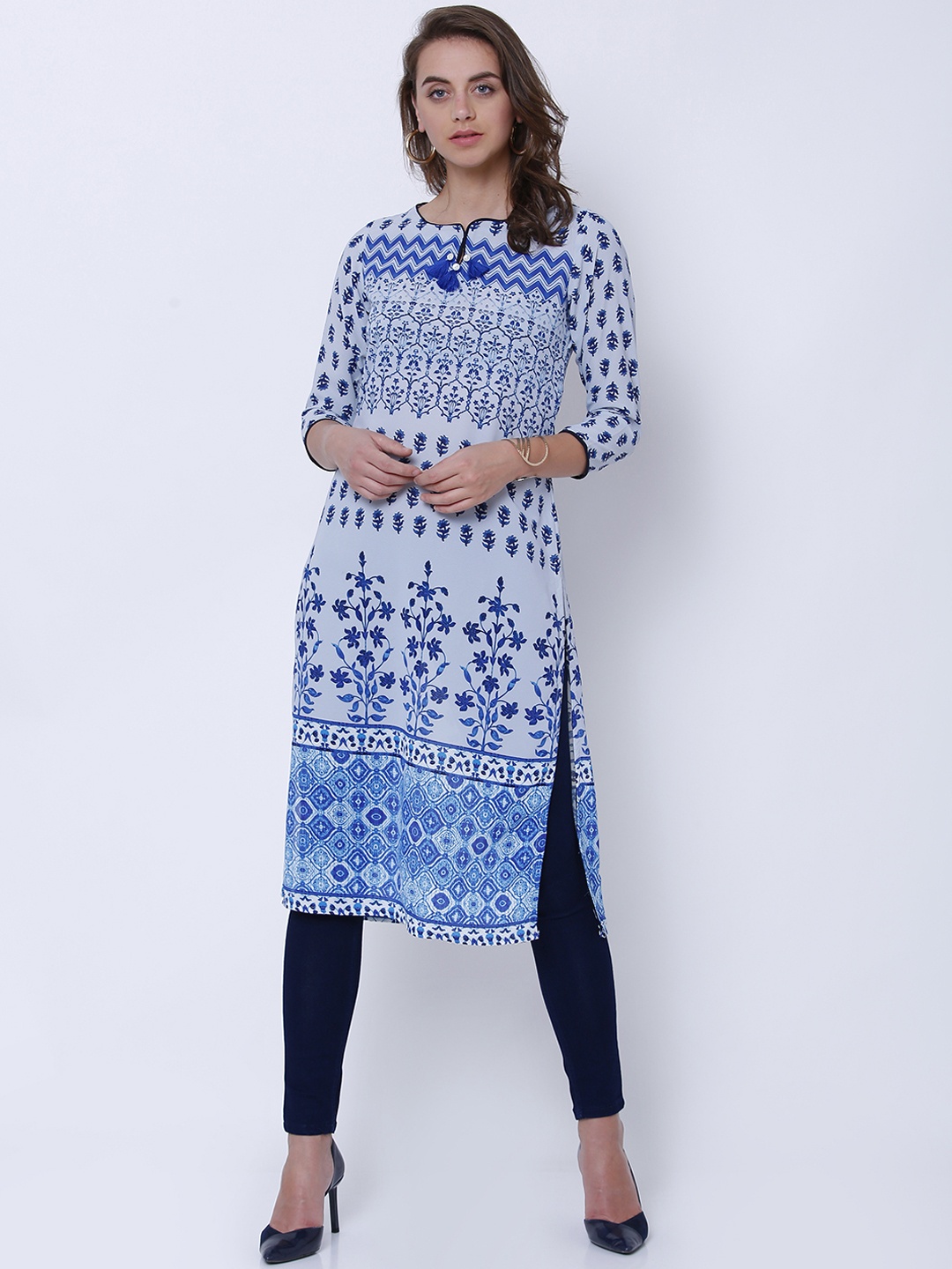 

Vishudh Women Blue Printed Straight Kurta