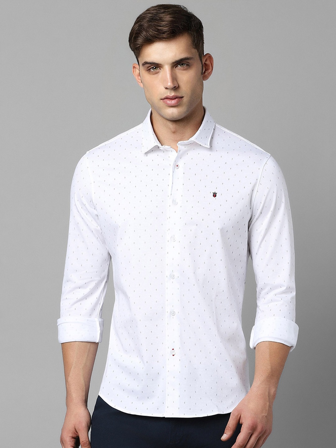

Louis Philippe Sport Slim Fit Micro Ditsy Printed Pure cotton Casual Shirt, White
